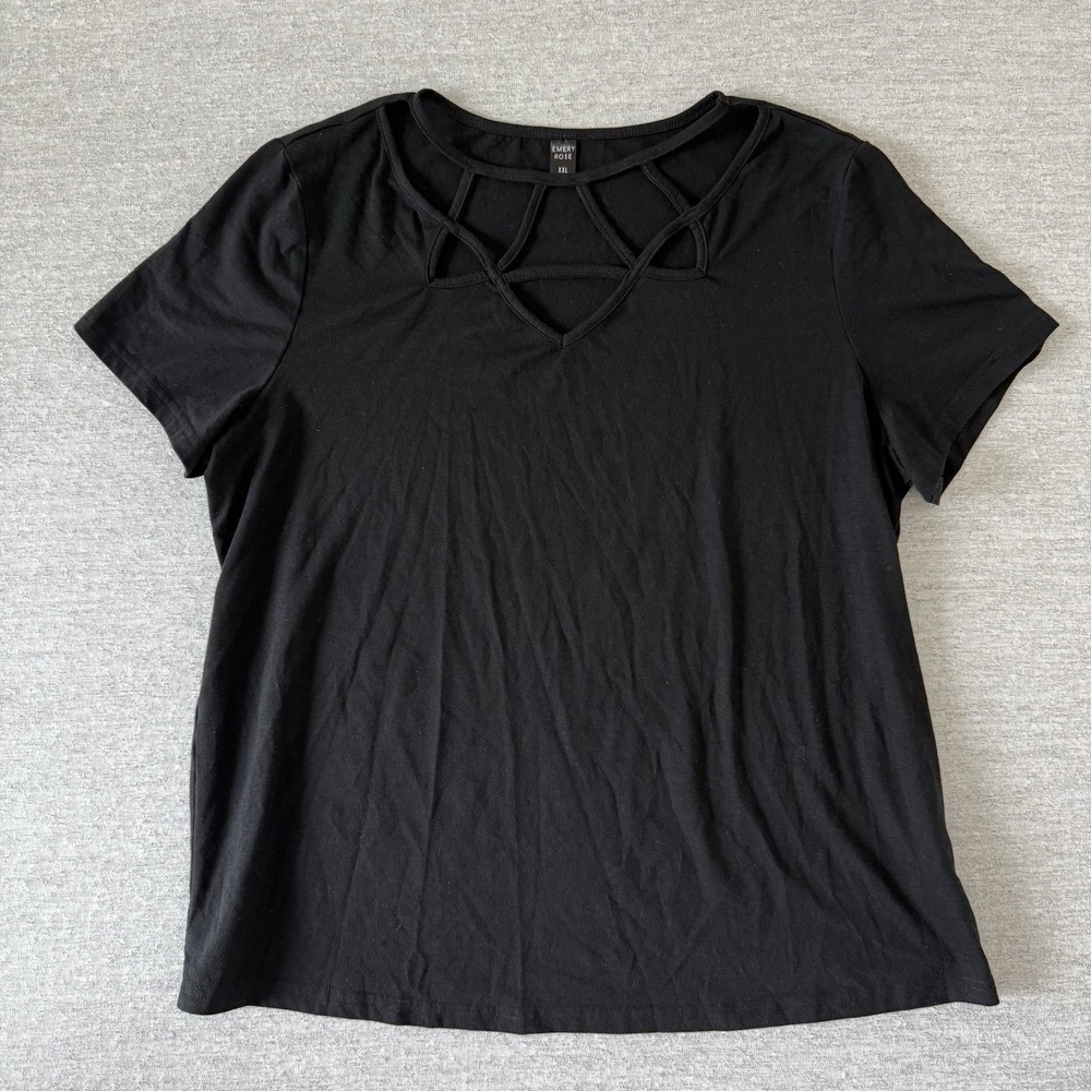 Emery Rose Womens‎ Size XXL Black Strappy V Neck Short Sleeve Top